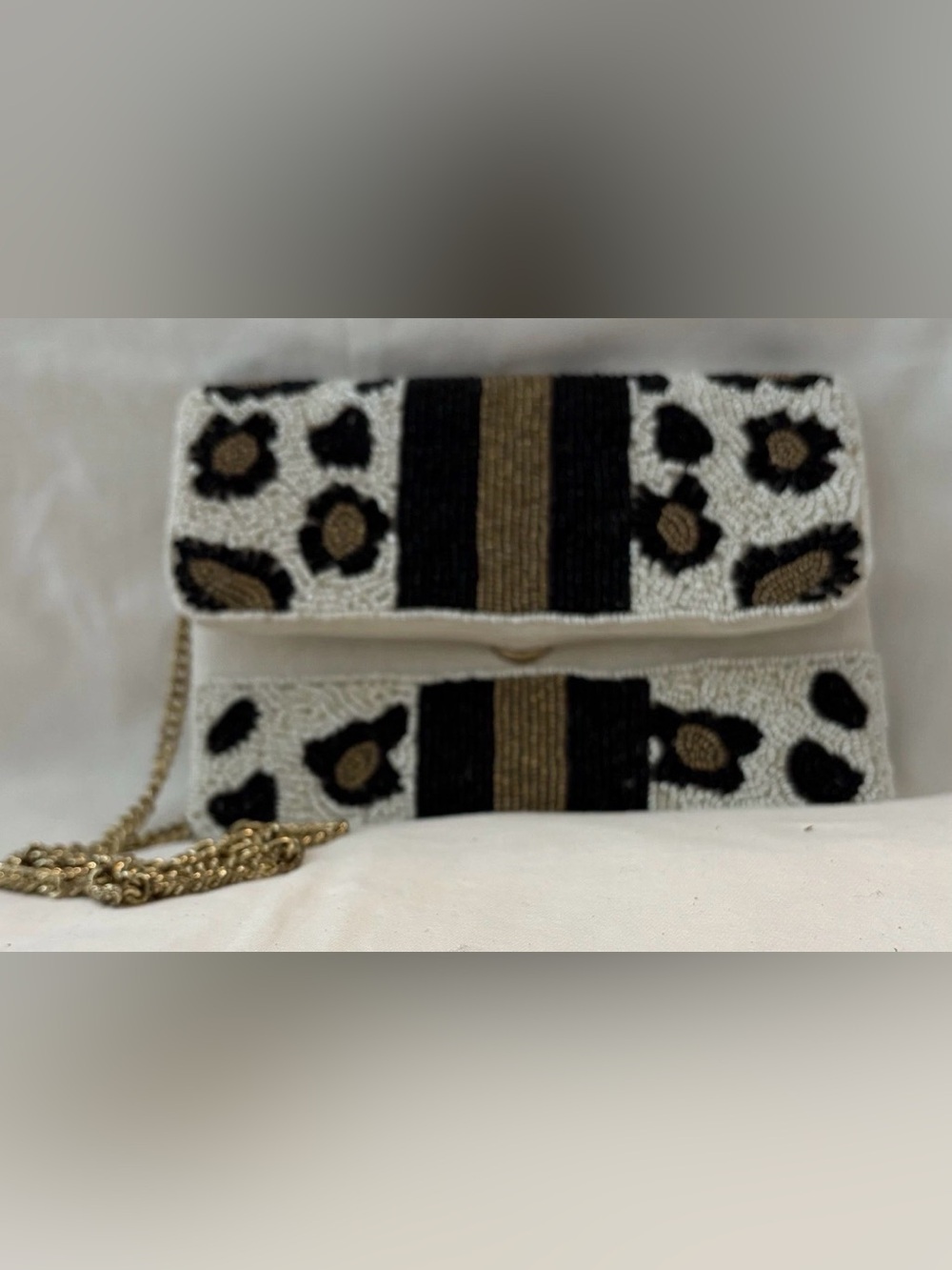 Cheetah Print Statement Clutch Glass Beads 100% Cotton Fabric